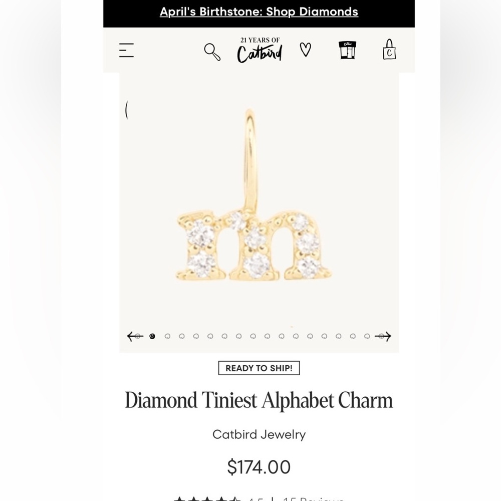 CATBIRD NYC Diamond Tiniest Alphabet Charm M Sold out